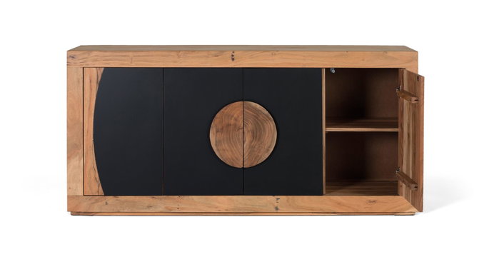 GINER Y COLOMER Aparador de madera de acacia con 4 puertas, Natural y negro